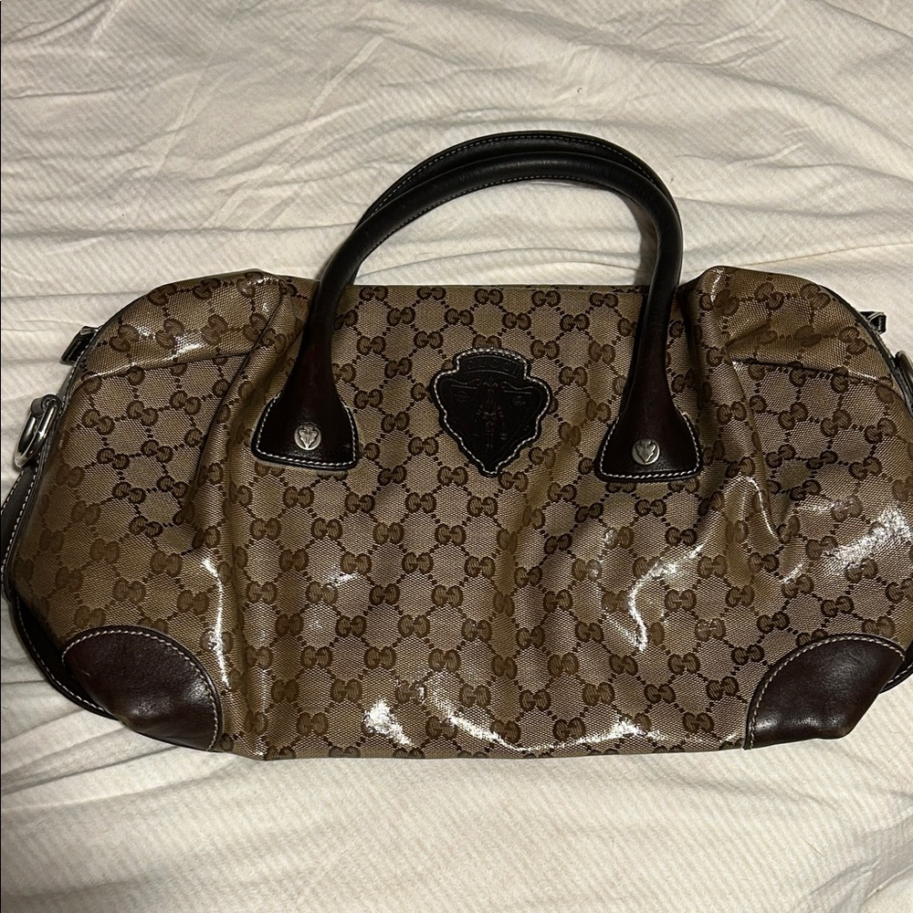 Gucci Shiny Brown Monogram Shoulder Bag